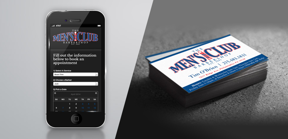 Men's Club Barbershop Mobile Appointments and Business Cards